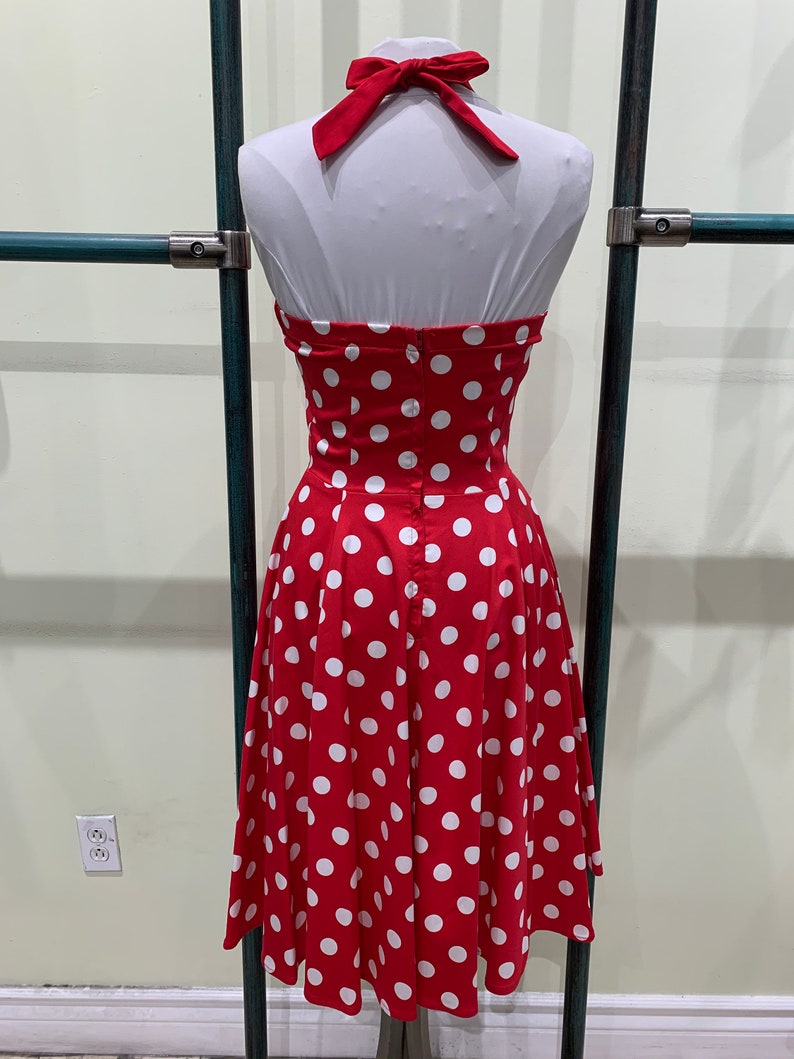 Eva Rose Two-Toned Red And White Polka Dot Print Fit and Flare Halter Dress With Pockets