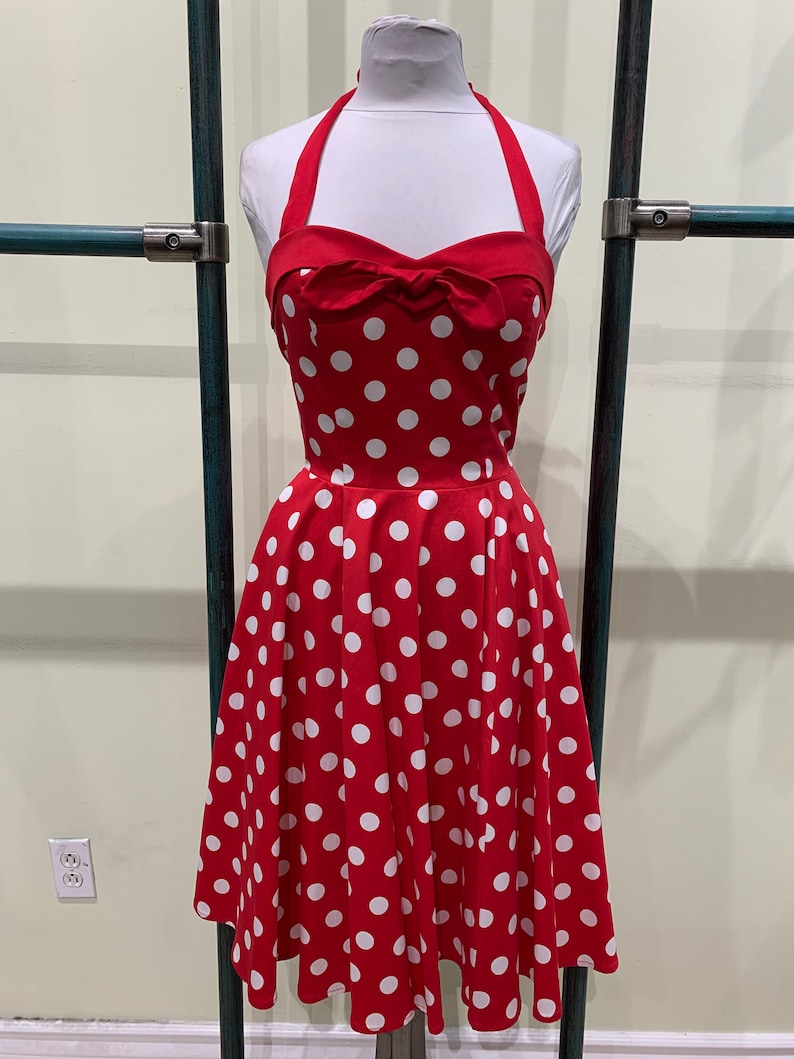Eva Rose Two-Toned Red And White Polka Dot Print Fit and Flare Halter Dress With Pockets