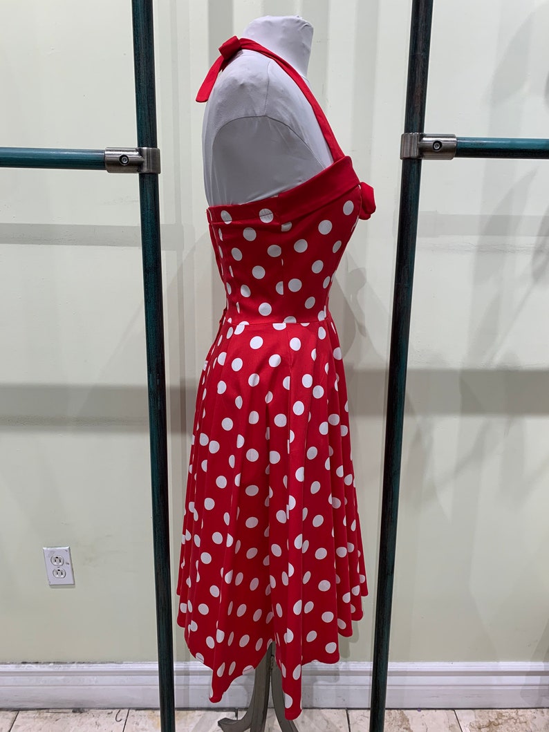 Eva Rose Two-Toned Red And White Polka Dot Print Fit and Flare Halter Dress With Pockets