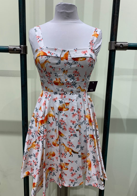 Eva Rose Floral Fox Print Pinup Tie-back Fit and Flare Dress - Etsy