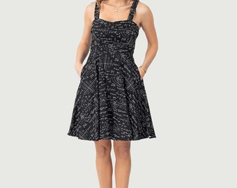 Eva Rose Black Math Print Pinup Fit & Flare Dress With Pockets