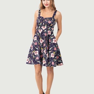 Eva Rose Carnivorous Plant Print Pinup Fit & Flare Dress With Pockets