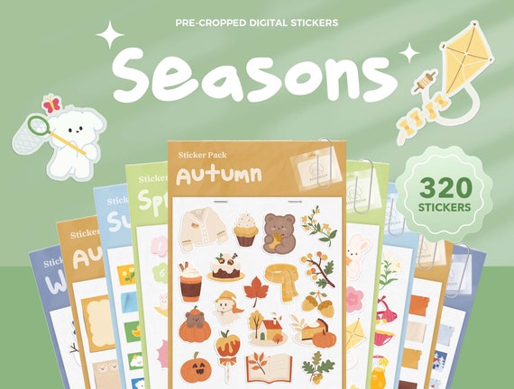Four Seasons DIGITAL STICKERS Pack for Digital Planner, Precropped  Goodnotes and PNG Files, Winter Summer Autumn Spring Digital Stickers 