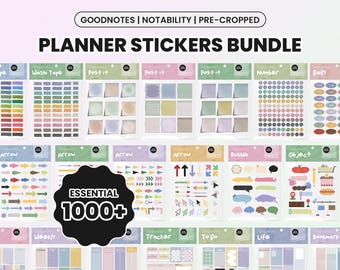 Digital Planner Sticky Notes Memopads Bundle |  Goodnotes | Notability | Pre-cropped | Washi Tapes | Arrows | Bubbles | Elements | Widgets