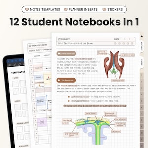 12 In 1 Student Digital Notebook for Goodnotes Notability iPad Hyperlinked Cornell Coffee Notebook With Tabs Templates Academic