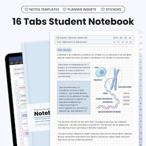 Quaderno digitale per studenti per Goodnotes Notability iPad Modelli accademici Cornell con collegamenti ipertestuali con schede Assegnazione di studio Tracker scolastico Blu