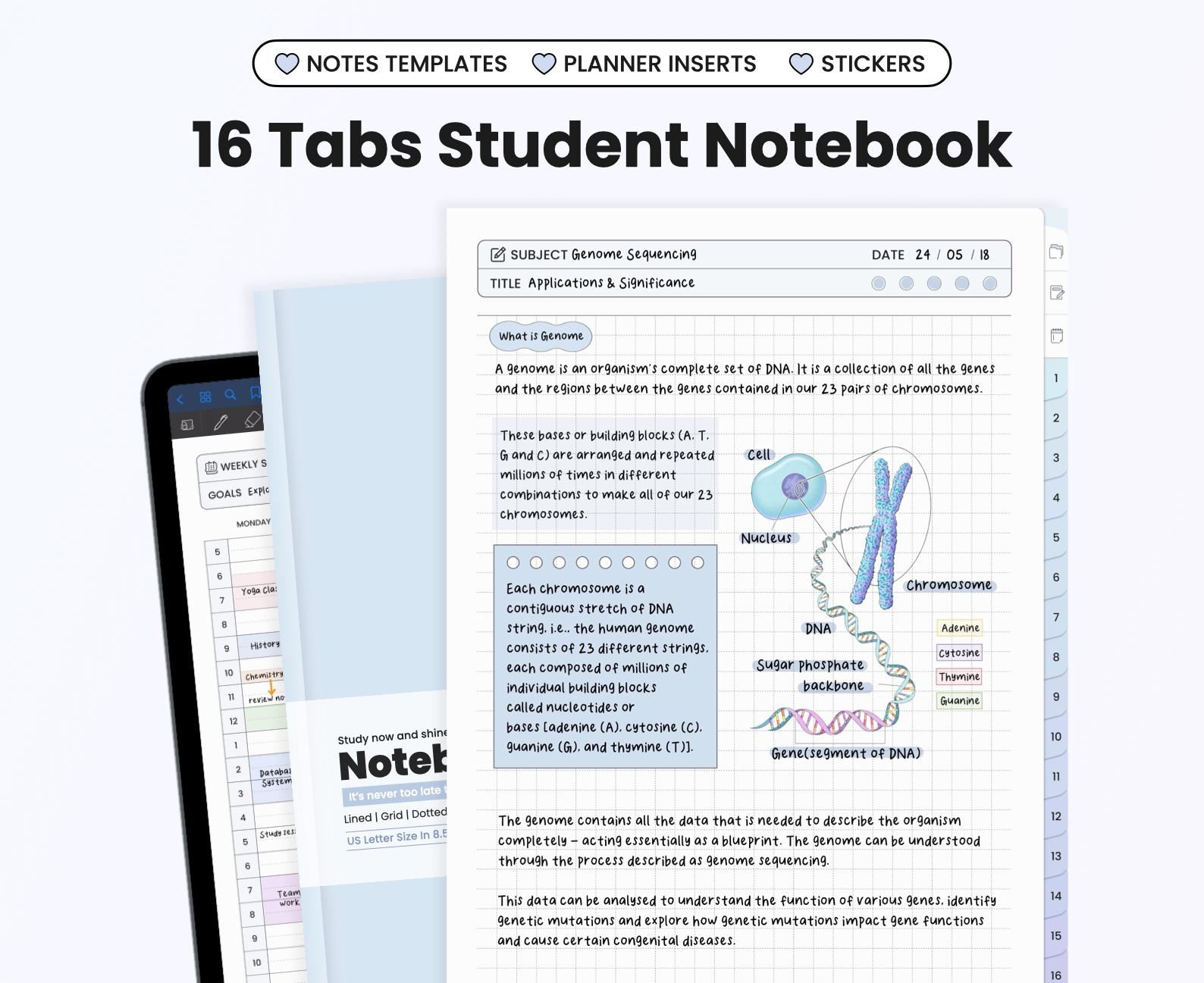 Student Digital Notebook for Goodnotes Notability iPad Hyperlinked Cornell Academic Templates With Tabs Study Assignment School Tracker Blue