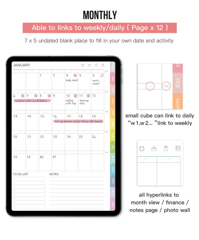 Undated Digital Planner hyperlinks GoodNotes Notability Etsy