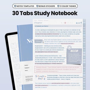 30 tabbladen digitaal studentennotitiebloksjabloon voor Goodnotes Notability iPad Hyperlinked Cornell Academic Planner Studiesjablonen Gratis stickers