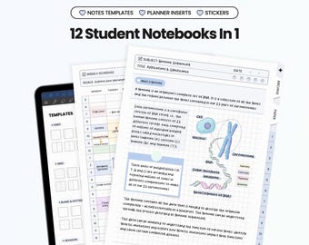 12 In 1 Student Digital Notebook for Goodnotes Notability iPad Hyperlinked Cornell Blue Notebook with Tabs Templates Academic Study Planner