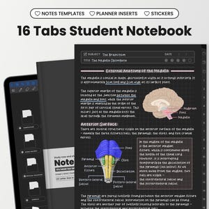 Student Digital Notebook for Goodnotes Notability iPad Hyperlinked Cornell Study Dark Mode Templates with Tabs Academic School Assignment