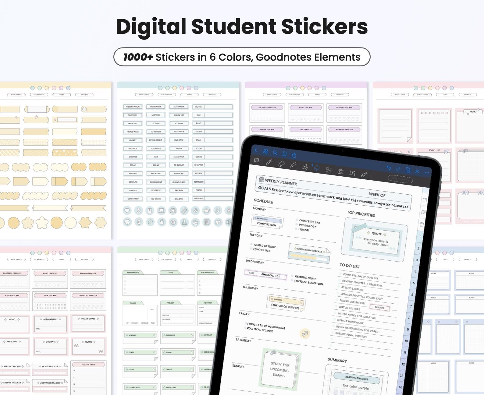 Digital Stickers for Goodnotes Study Planner Pre-cropped Academic ...