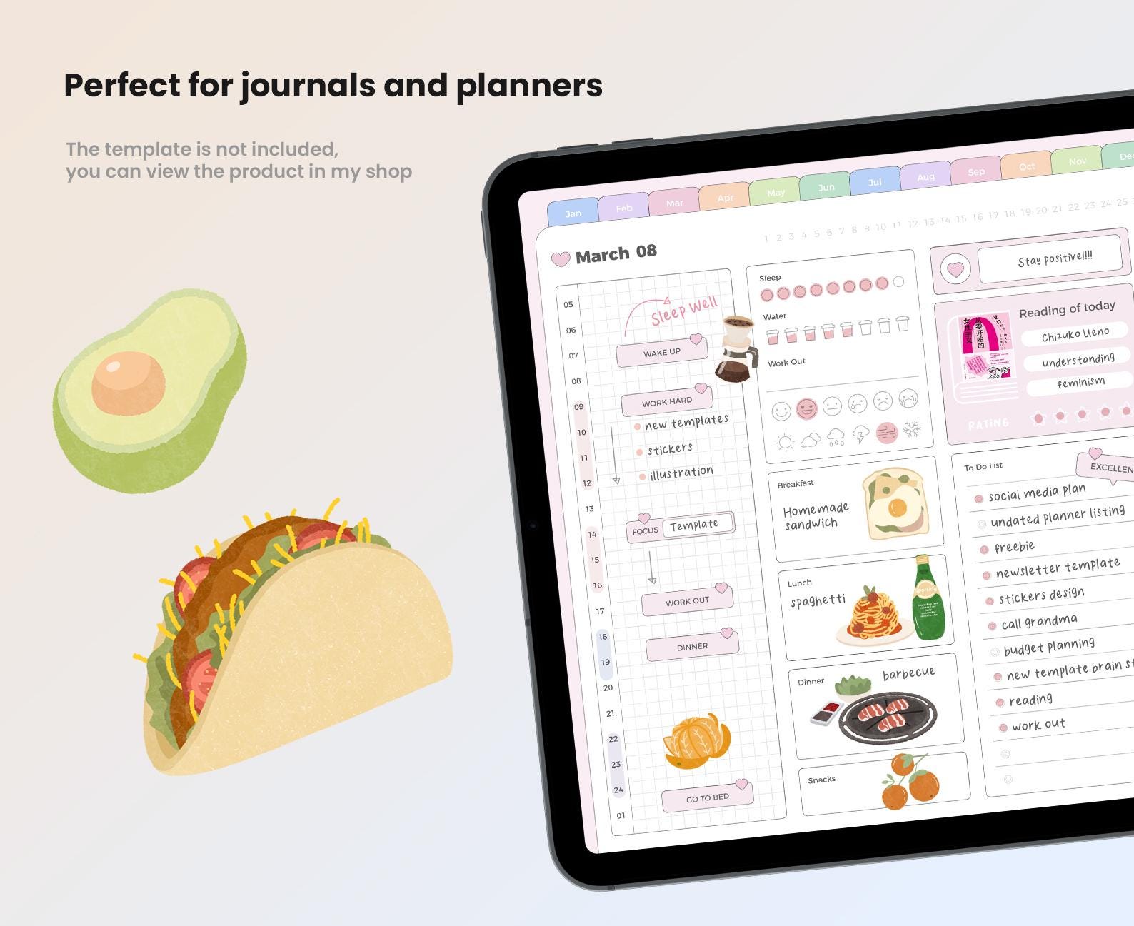 Cute Hand-drawn Food Stickers for Goodnotes Food Journal Meal Planner ...