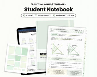 Student Digital Notebook for Goodnotes Notability iPad Hyperlinked Cornell Green Academic Notebook With Tabs Templates Assignment Tracker