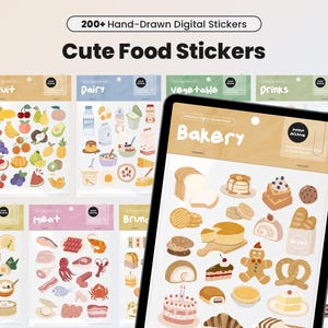 Niedliche Handgezeichnete Food Aufkleber für Goodnotes Food Journal PNG Digitales Stickerbuch