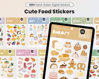 Niedliche Handgezeichnete Food Aufkleber für Goodnotes Food Journal PNG Digitales Stickerbuch