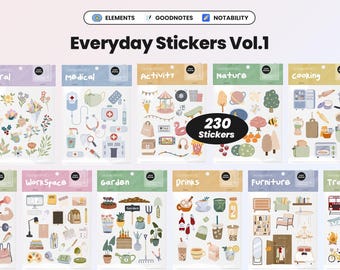 Alltags-Digital-Aufkleber für Goodnotes Aufkleber iPad Planner Stickers Notability Sticker Buch PNG-Elemente des täglichen Lebens vorgeschnittene Ästhetik
