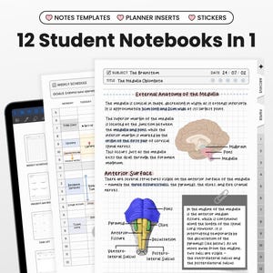 12 In 1 Student Digital Notebook for Goodnotes Notability iPad Hyperlinked Cornell Minimalist Notebook With Tabs Templates Academic