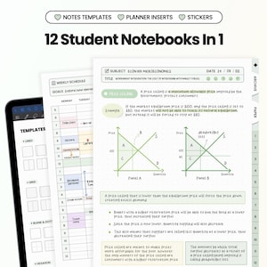 Cuaderno digital 12 en 1 para estudiantes, Goodnotes, Notability, iPad, cuaderno verde Cornell con hipervínculos y pestañas, plantillas académicas