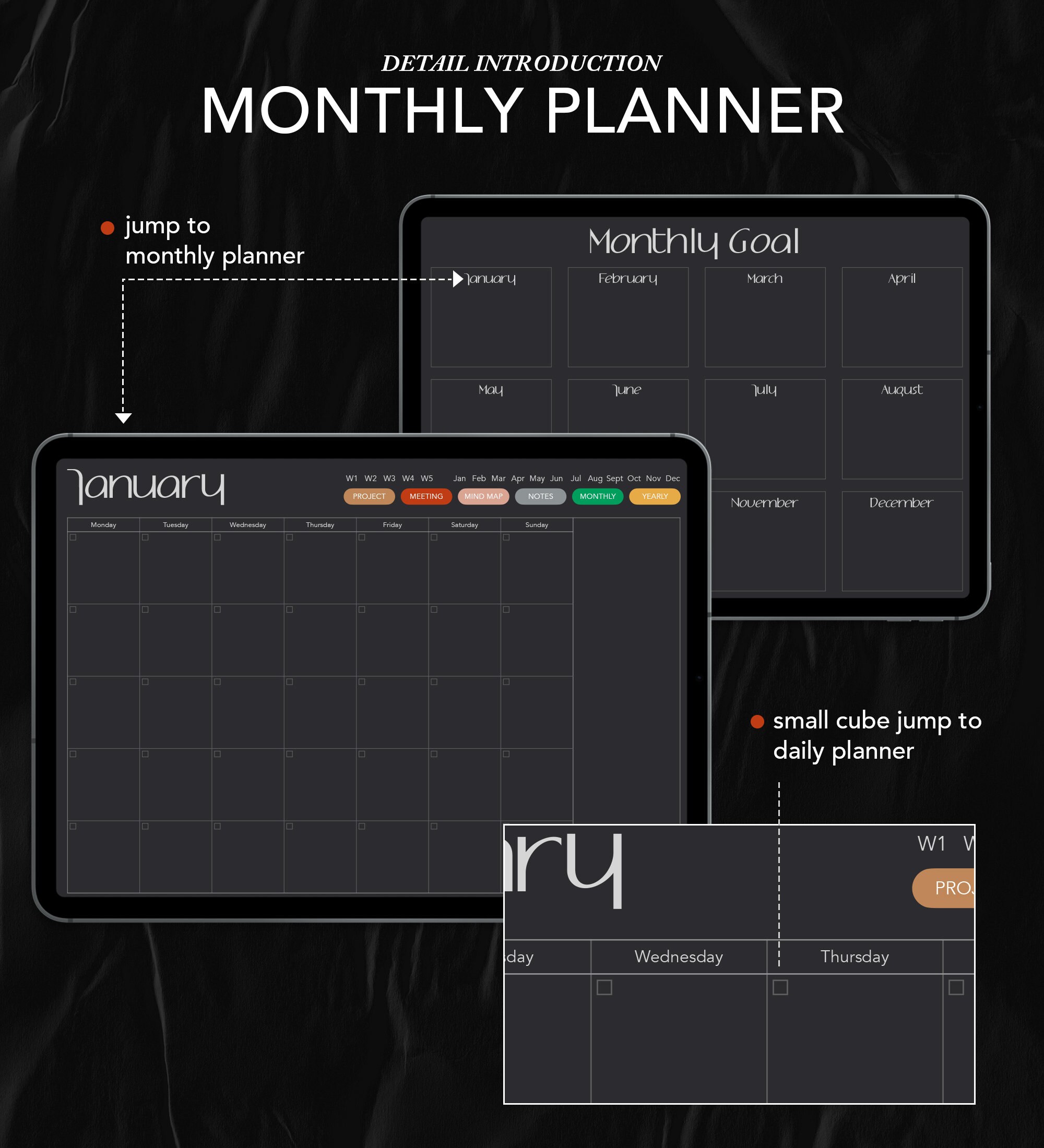 Undated Dark Mode Digital Planner Goodnotes Black Paper Etsy