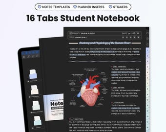 Student Digital Notebook for Goodnotes Notability iPad Hyperlinked Cornell Dark Mode Pastel Academic Notebook With Tabs Templates