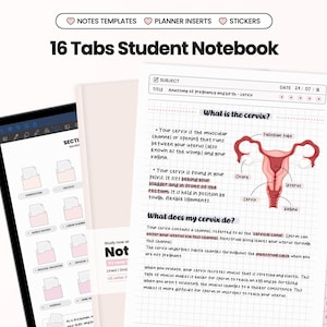 Pink Student Digital Notebook for Goodnotes Notability iPad Hyperlinked Cornell Academic Templates With Tabs Study Assignment School Tracker