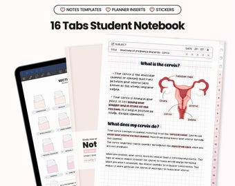 Pink Student Digital Notebook for Goodnotes Notability iPad Hyperlinked Cornell Academic Templates With Tabs Study Assignment School Tracker