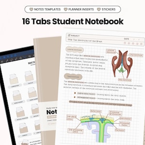 Erdiges Digitales Notizbuch für Studenten: Cornell Notizen, 16 Tabs (Digitaler Download)