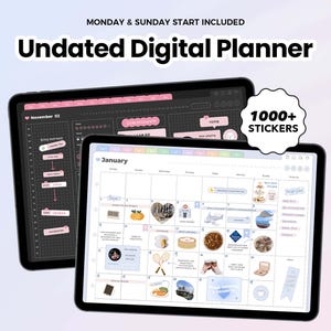 Undated Life Digital Planner | Landscape | Hyperlinked GoodNotes Notability iPad | Daily | Reading | Calendar | 1000+ Stickers | Monthly
