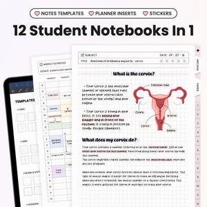 12 In 1 Student Digital Notebook for Goodnotes Notability iPad Hyperlinked Cornell Pink Notebook With Tabs Templates Academic