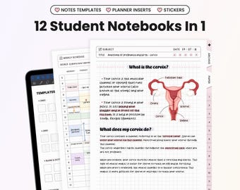 12 In 1 Student Digital Notebook for Goodnotes Notability iPad Hyperlinked Cornell Pink Notebook With Tabs Templates Academic