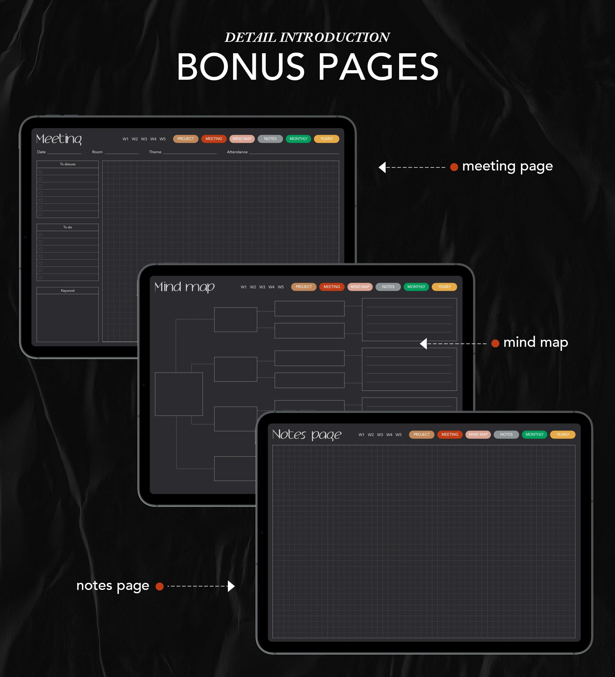 Undated Dark Mode Digital Planner Goodnotes Black Paper Etsy