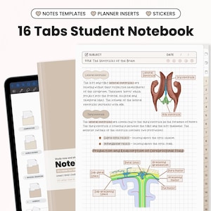 Earthy Minimal Student Digital Notebook for Goodnotes Notability iPad Hyperlinked Cornell Academic Templates with Tabs School Study Planner