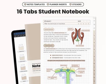 Earthy Student Digital Notebook: Cornell Notes, 16 Tabs (Digital Download)