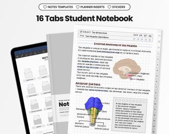 Cuaderno digital minimalista para estudiantes para Goodnotes, Notability, iPad, cuaderno académico de Cornell con hipervínculos y pestañas, plantillas para notas escolares.
