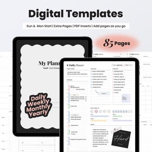 Undated Digital Planner Templates for GoodNotes Daily Weekly Monthly Dashboard iPad Planner Inserts Notability Minimalist Digital Journal