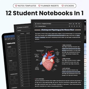 12 In 1 Digital Student Notebook for Goodnotes Notability iPad Hyperlinked Cornell Study Templates with Tabs Academic Planner Dark Gradient
