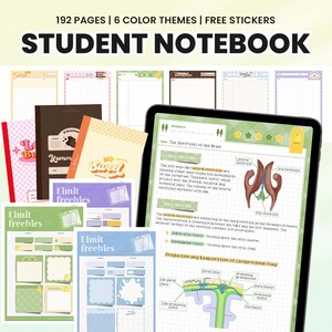 Modelos de cadernos digitais para estudantes | Papel para cartas Goodnotes Notability A4 | adesivos digitais bônus | Inserções |  compre 1 ganhe 6 temas