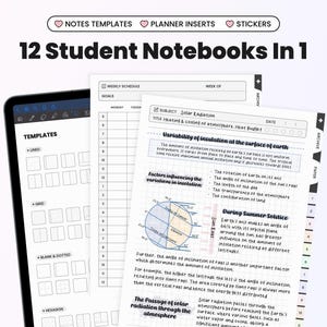 12 In 1 Student Digital Notebook for Goodnotes Notability iPad Hyperlinked Cornell Pastel Notebook With Tabs Templates Academic