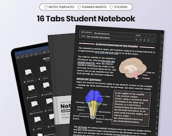 Student Digital Notebook for Goodnotes Notability iPad Hyperlinked Cornell Study Dark Mode Templates with Tabs Academic School Assignment