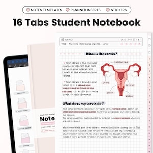 Pink Student Digital Notebook for Goodnotes Notability iPad Hyperlinked Cornell Academic Templates With Tabs Study Assignment School Tracker