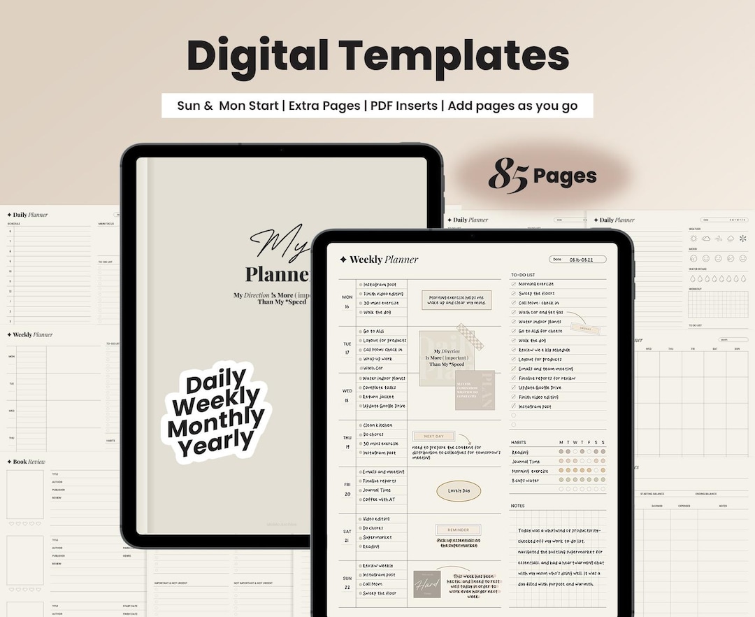 Undated Digital Planner Templates for Goodnotes Daily Weekly Monthly ...