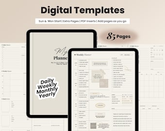 Undated Digital Planner Templates for GoodNotes Daily Weekly Monthly Dashboard iPad Planner Inserts Notability Minimalist Digital Journal