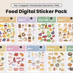 Lindo libro de pegatinas digitales de alimentos recortados previamente para Goodnotes Elements Planificador de comidas digital Diario de alimentos Paquete de pegatinas de café Notability