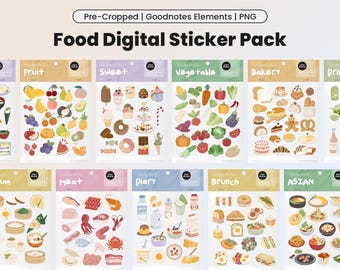 Cute Pre-cropped Food Digital Sticker Book For Goodnotes Elements Digital Meal Planner Food Journal Coffee Stickers Pack Notability