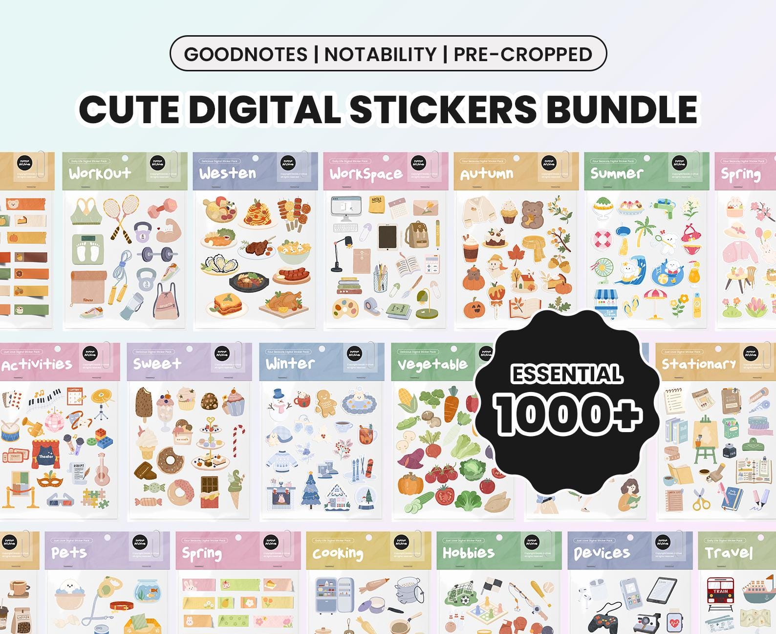 Cute Everyday Digital Stickers For Goodnotes Stickers iPad Digital Planner Notability Food PNG Pastel Sticker Book Bundle