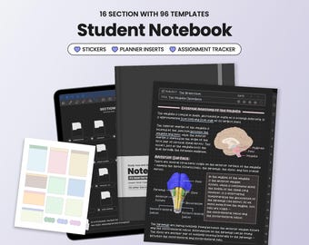 Student Digital Notebook for Goodnotes Notability iPad Hyperlinked Cornell Study Dark Mode Templates with Tabs Academic School Assignment