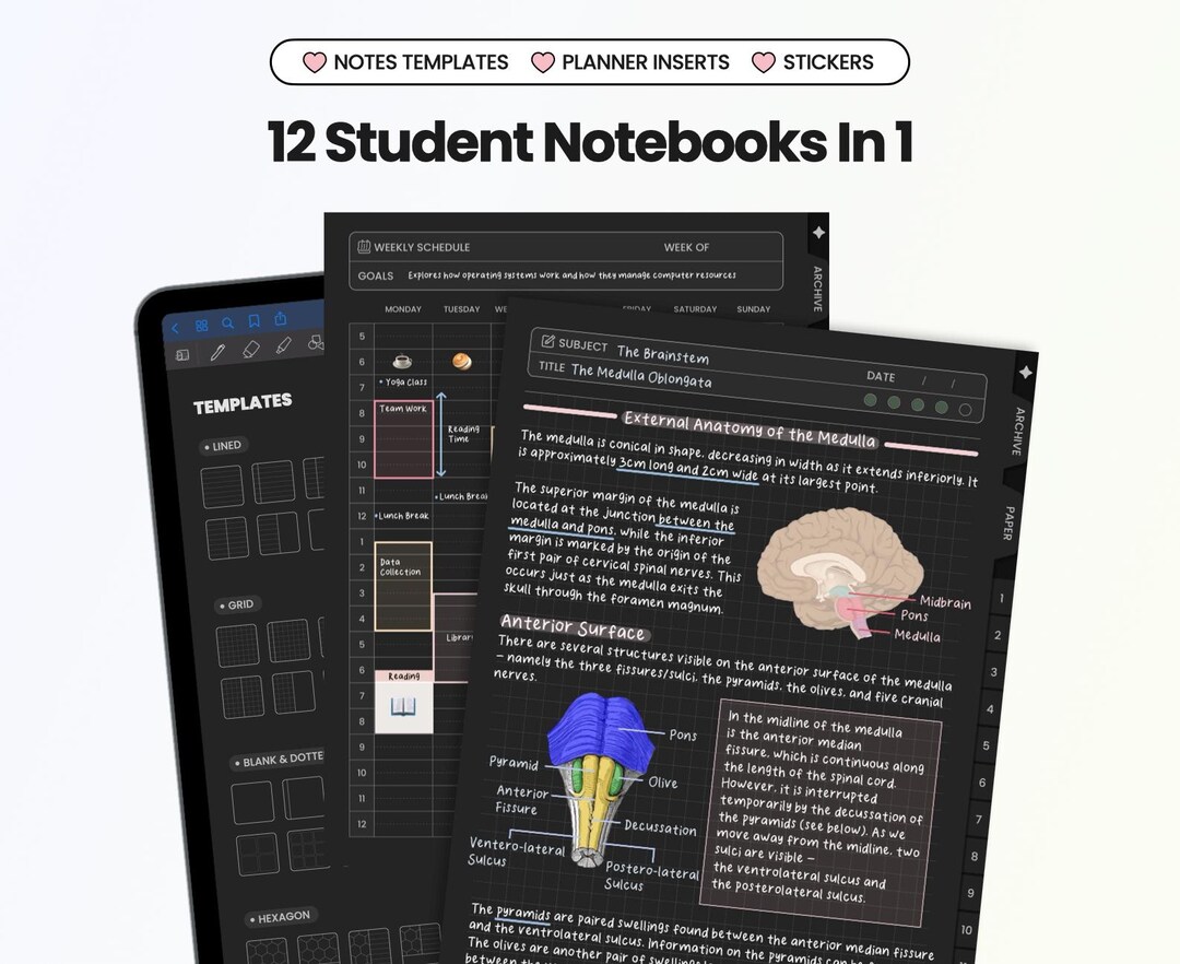 12 in 1 Student Digital Notebook for Goodnotes Dark Gradient Notability ...