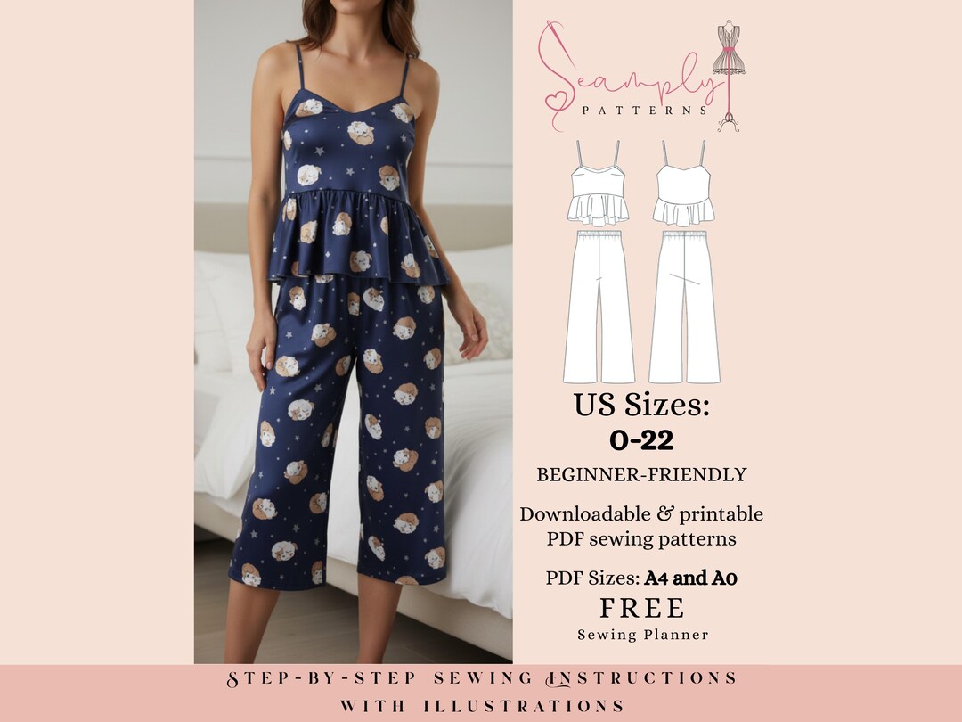 Pajama Sewing Pattern Top and Pants Set | Sleepwear for Women | Sizes 0 ...