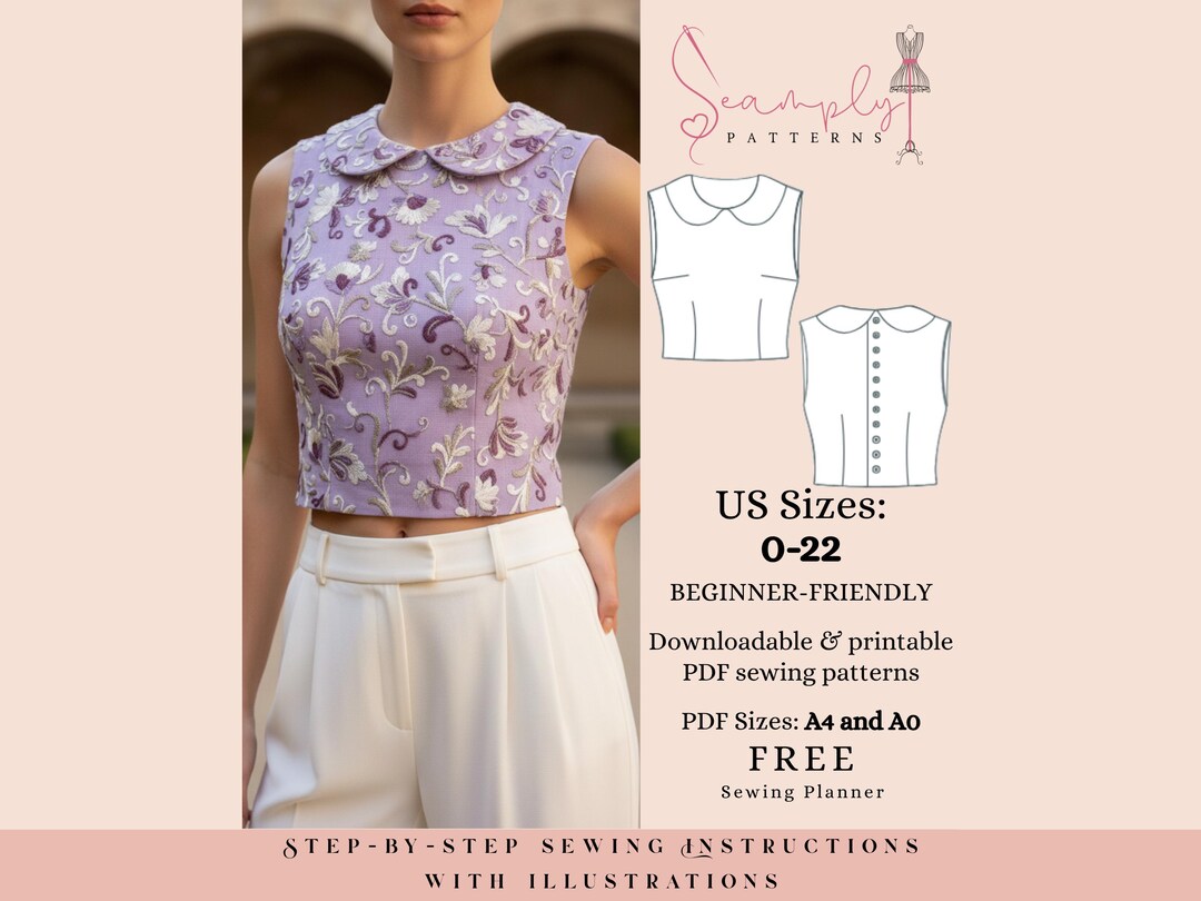 Back Button Sleeveless Midriff to Beginner Sewing Pattern | Women's ...